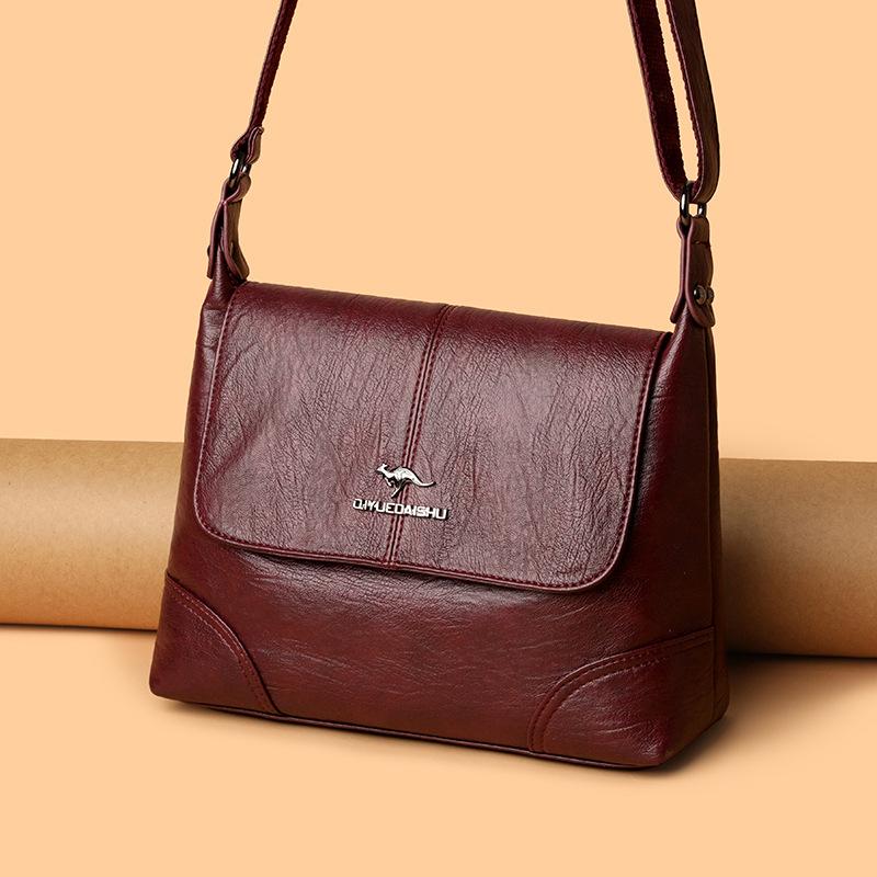 Torba z klapką, Modna i prosta, Miękka skórzana torba na ramię crossbody, Wielowarstwowa torebka o dużej pojemności