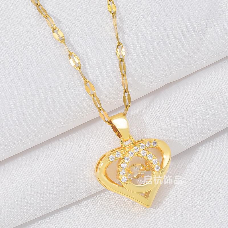 Wind Smart Love Necklace Women'S Fresh Simple Versatile Temperament Slightly Inlaid Pendant