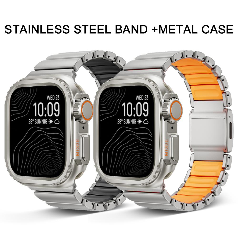 Stainless Steel Band+Metal Case for Apple Watch Ultra 3 49mm 46mm 45mm 44mm Luxury Strap Protective Case for Iwatch 11 10 9 8 7