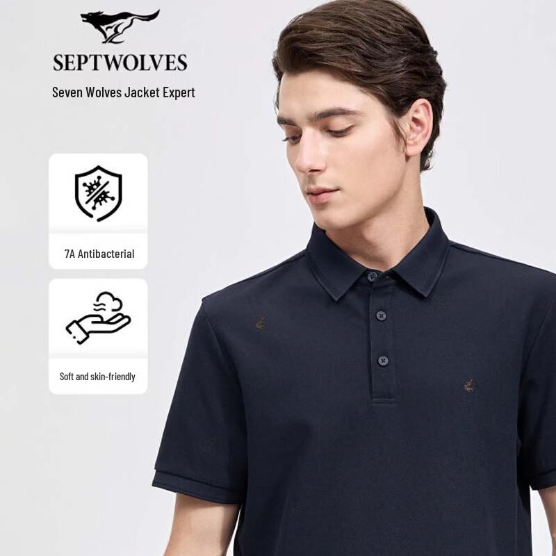 SEPTWOLVES Men s Embroidered Short Sleeve Polo Shirt XXL