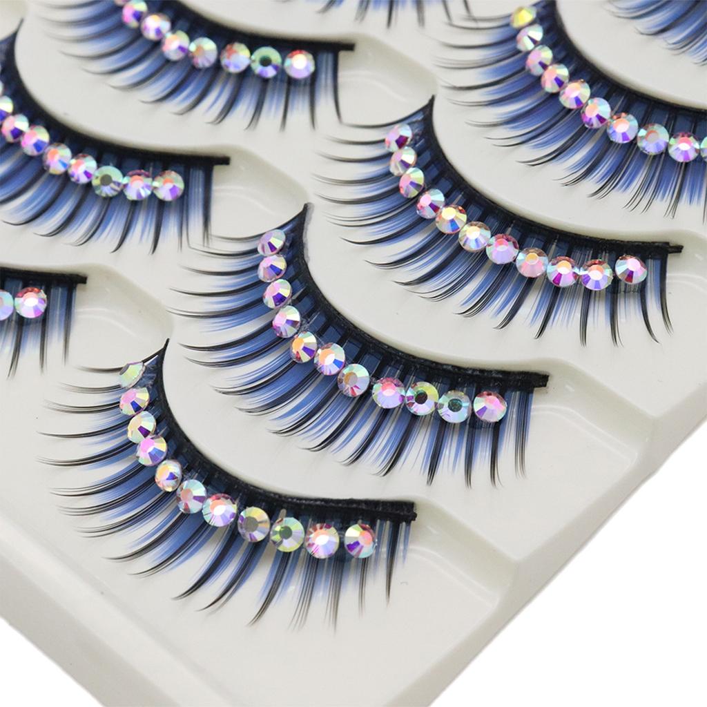 5 Pairs Glitter False Eyelashes with Rhinestones Colored Dramatic Lashes Hard Strip for Costume Photoshoot