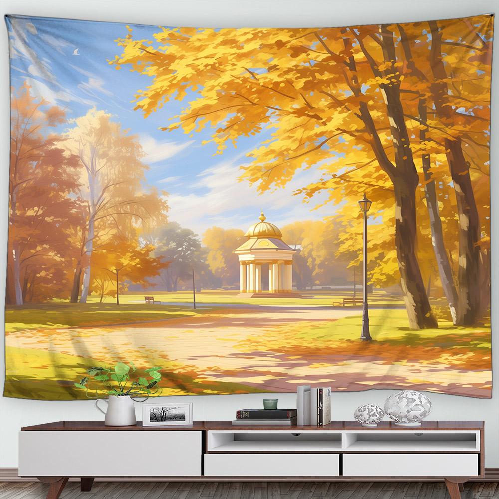 Autumn Forest Scenery Tapestry Wall Hanging Decor Red Leaves Maple River Fall Nature Landscape Tapestry Indoor Home Decorations