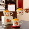 Daji Dali Orange Ceramic Cup with Lid Cute Cat Mug New Year Gift Coffee Cup Office Water Cup