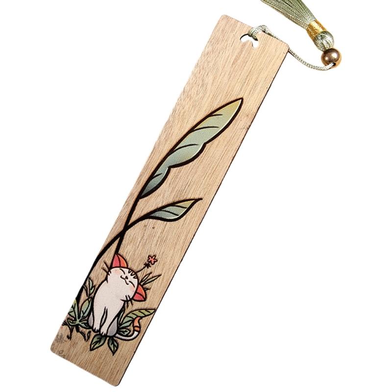 Engraved Book Marks with Pendant for Book Lovers Gift Handmade Wooden Page Mark Unique Retro Bookmarks Wood Bookmarks