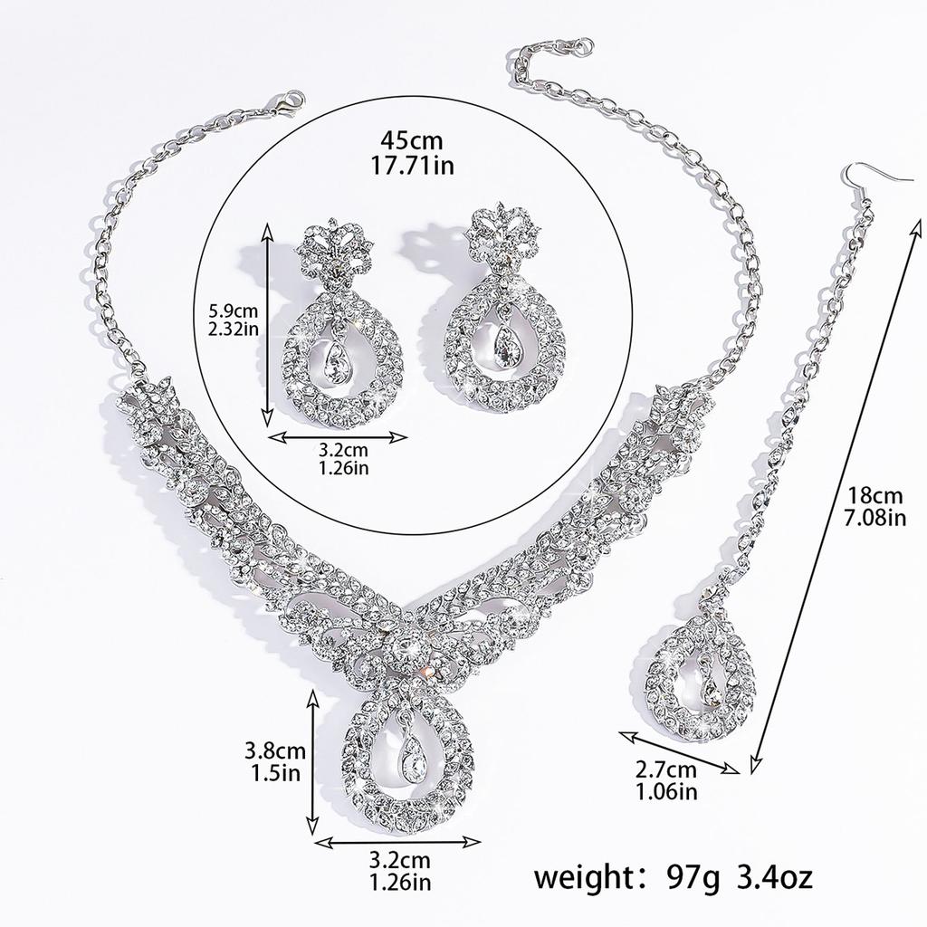 Vintage Luxury Style Necklace, Earrings, Bracelet, Three Piece Set Suitable for Brides' Weddings, Red Carpets, Birthday Parties