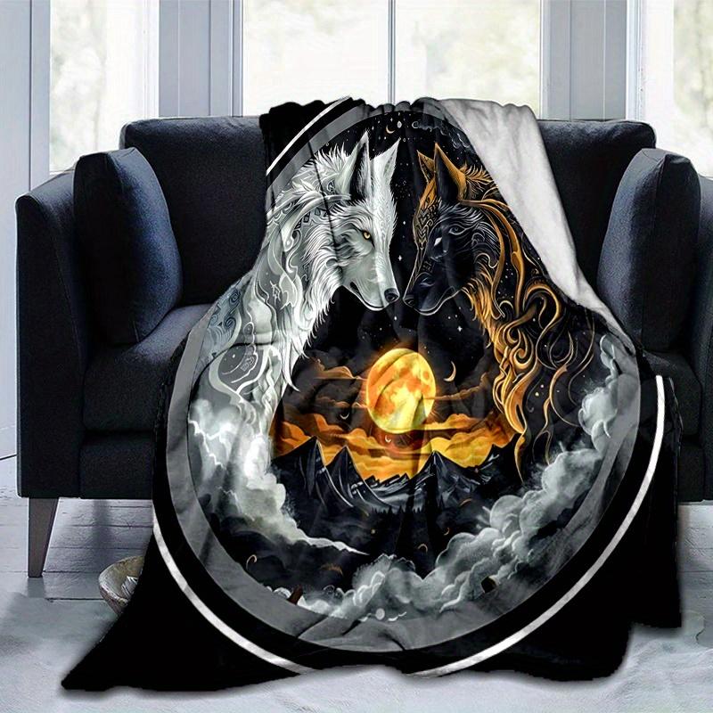 1pc Yin Yang Wolves Super Soft Flannel Blanket Great for Bed, Sofa, Chair, Camping