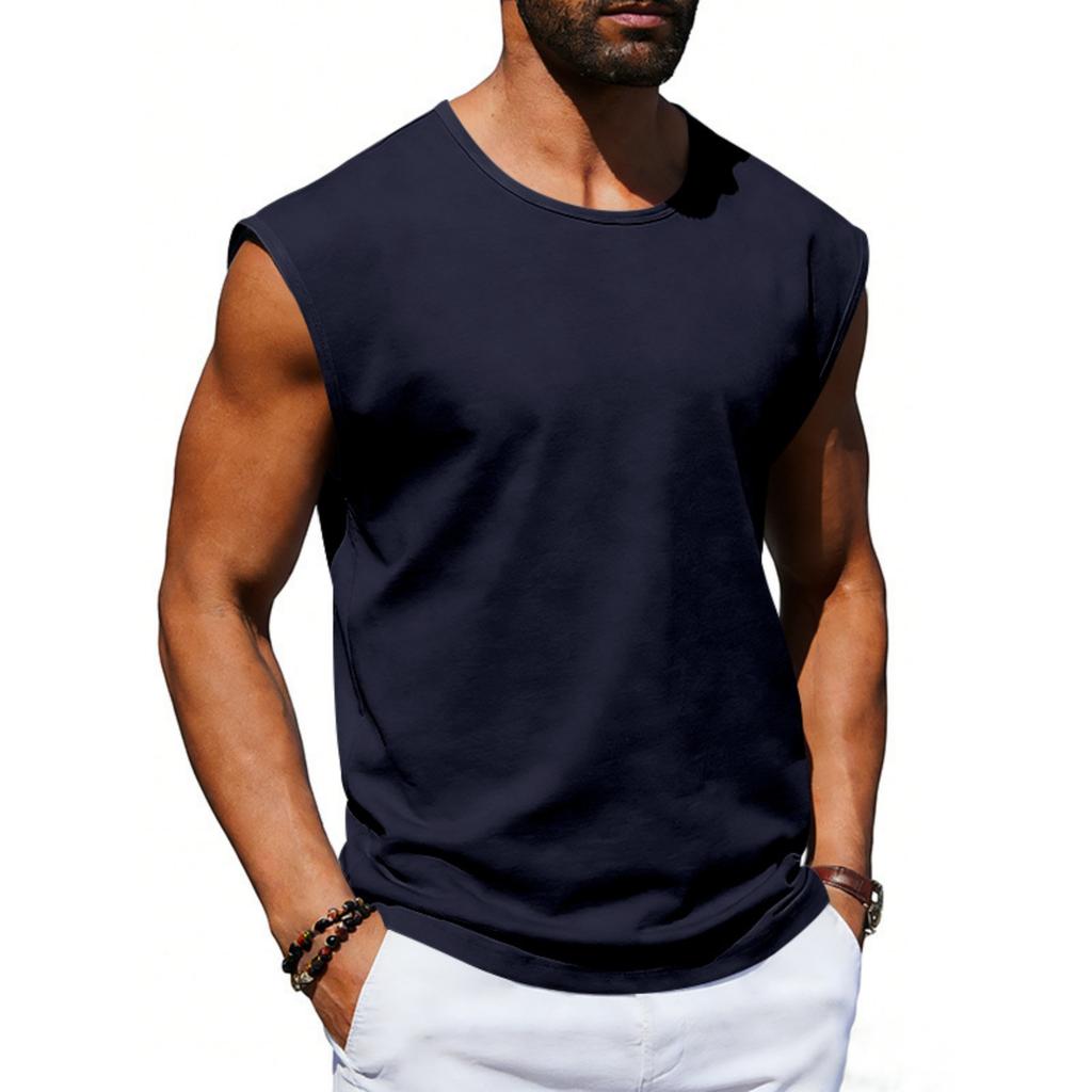 Men's Color Round Neck Sleeveless Breathable Loose Sports Fitness Fashion Vest