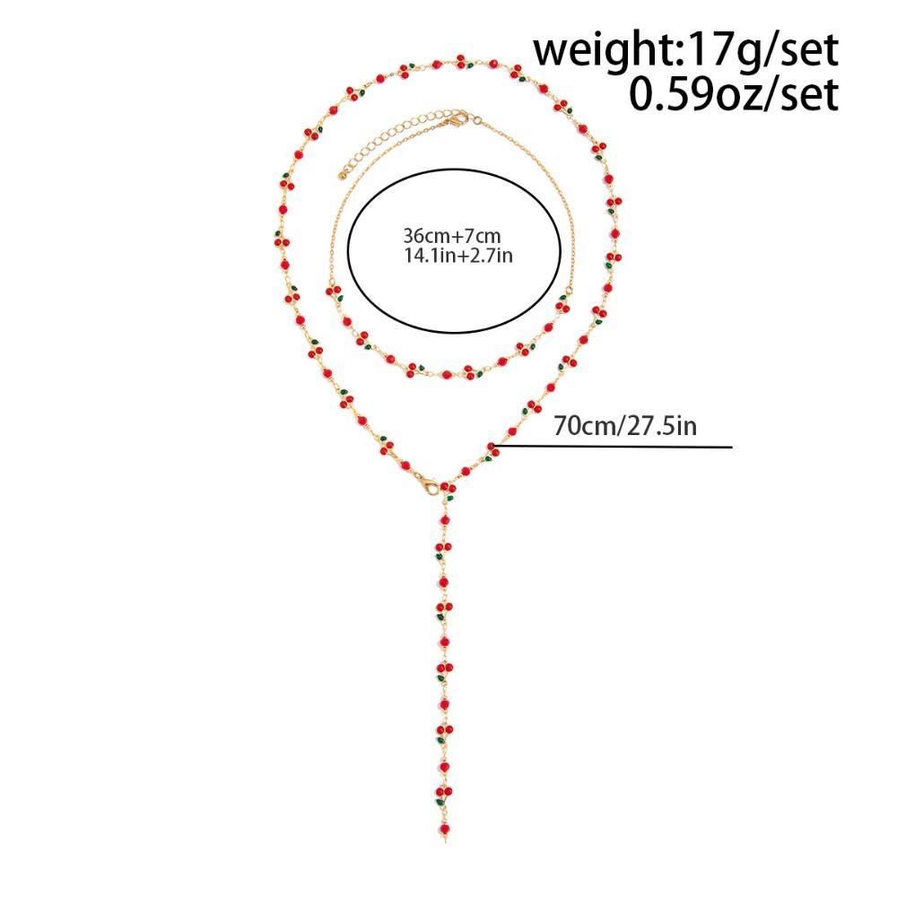 Copper Y-shaped Cherry Necklace Gold Women Long Necklace Creative Clavicle Chain  Girls