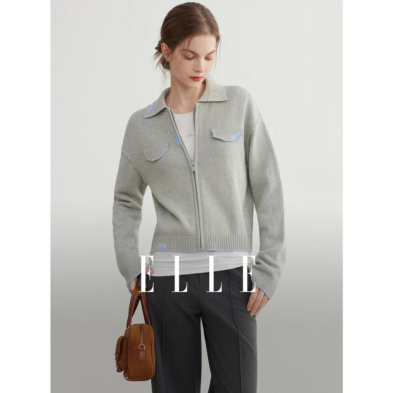 ELLE Women s Embroidered Color Block Knitted Cardigan S
