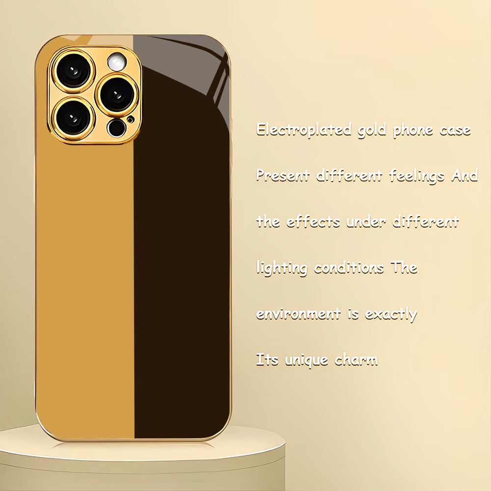 

Simplified electroplated gold glass phone case suitable for iPhone 17 16 15 14 13 12 11 Pro/Max/Plus shockproof back cover iPhone 17ProMax