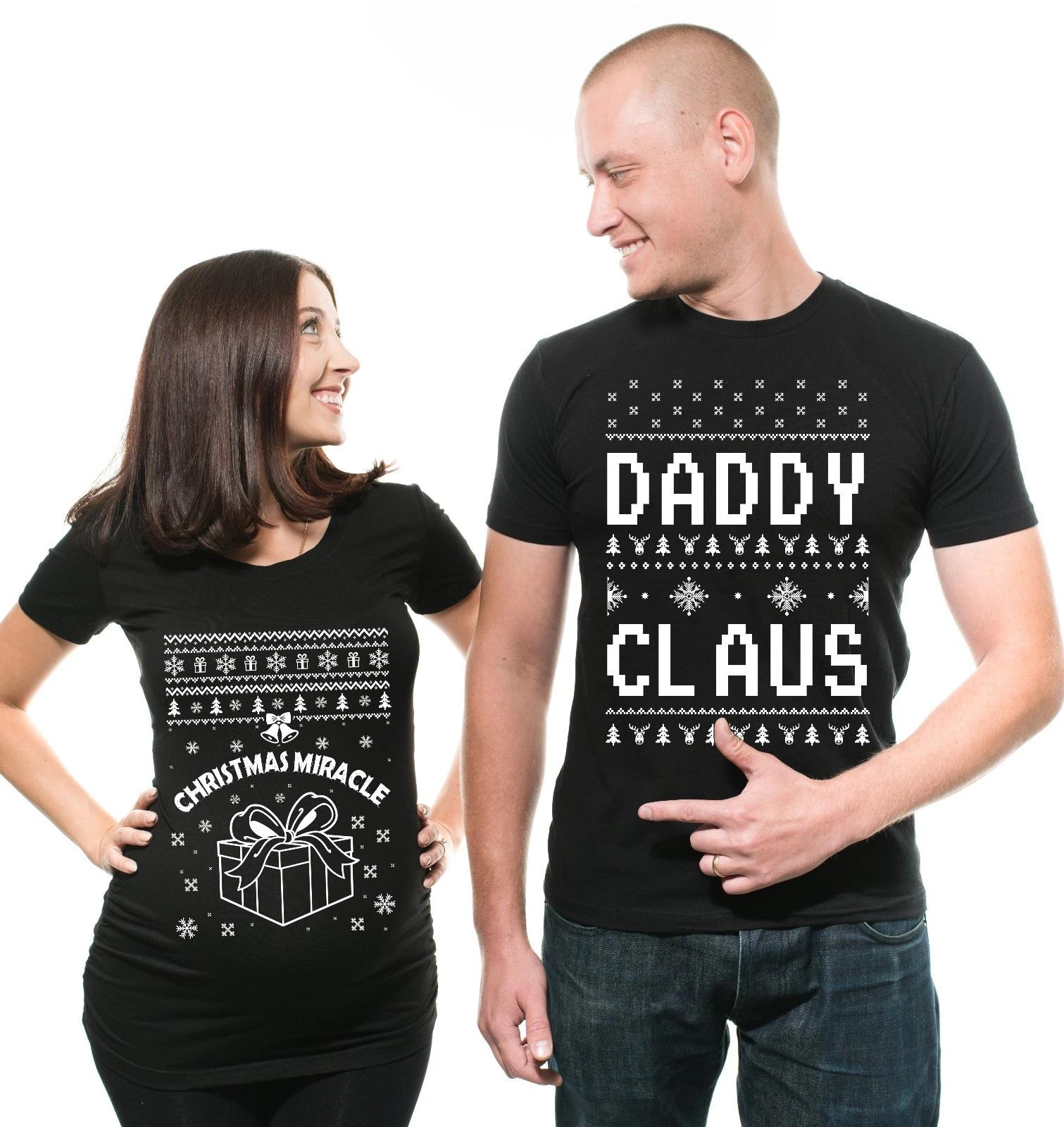 

Christmas Couple Pregnancy Maternity Tee shirt Matching Christmas party Tee S