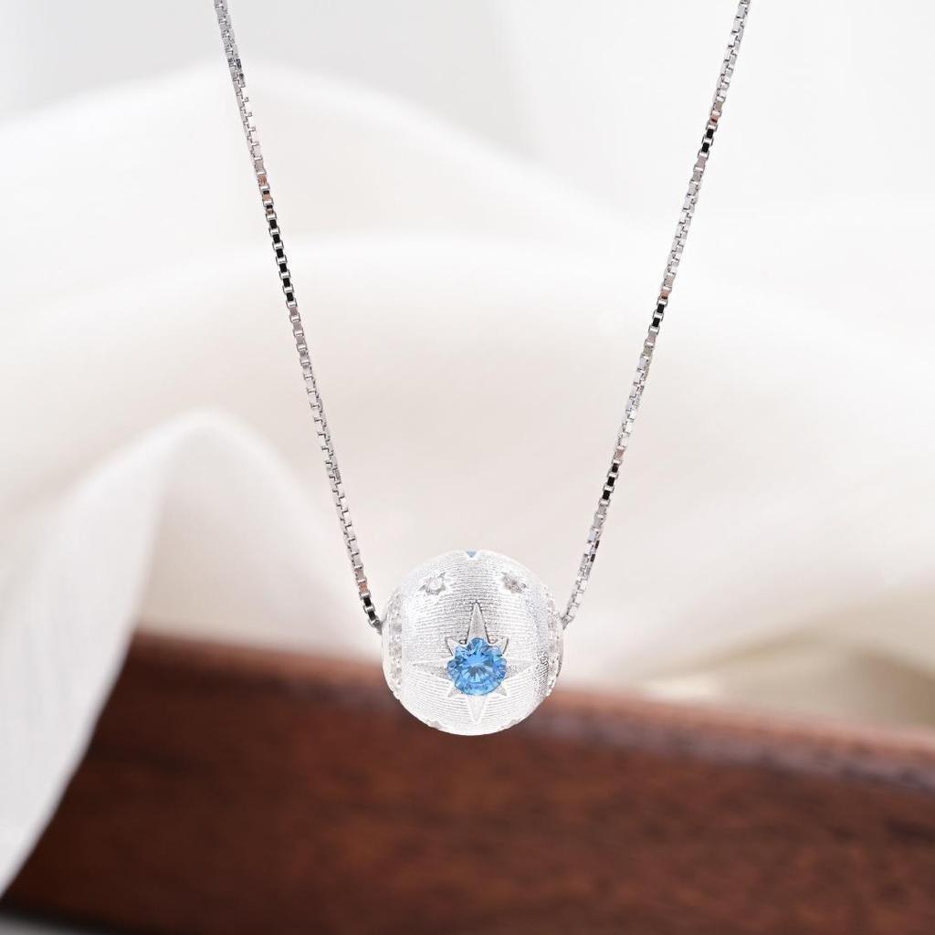 S925 Sterling Silver Retro Brushed Small Gold Ball Necklace - Luxury Fashion for Women, High-End Lucky Bead Clavicle Chain X109