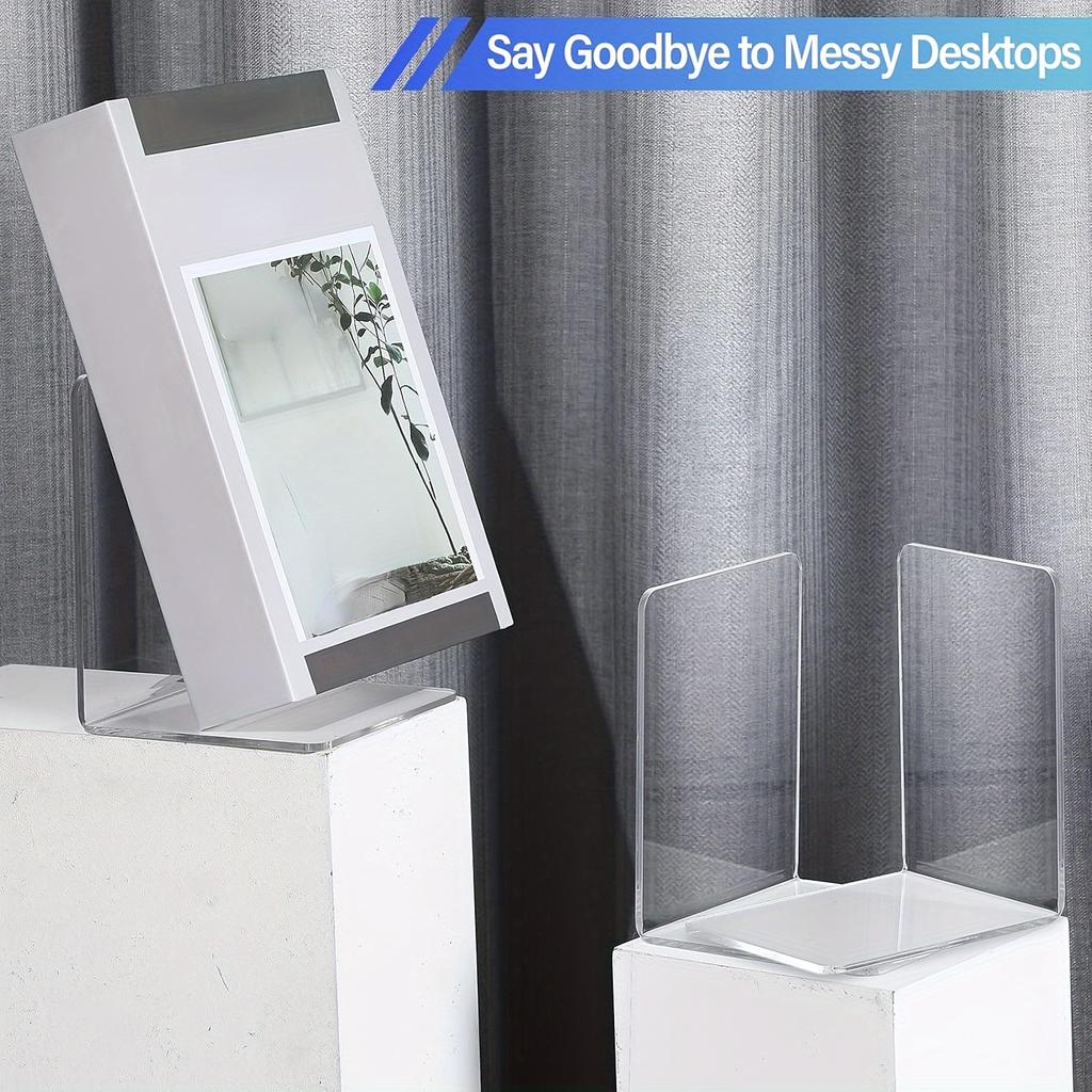 1pc Acrylic Bookends Stand Bookshelf Desktop Decorative Storage Rack