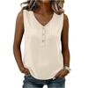Women Sleeveless Pullover Top Loose Fit V Neck Button Detail Casual Summer Blouse Lightweight Breathable Fabric Comfortable Fit