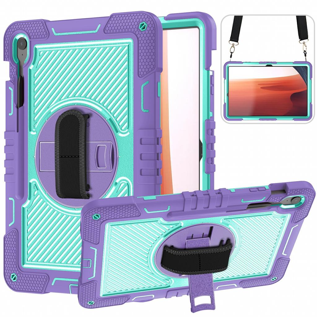 For Samsung Galaxy Tab S10 FE+ Tablet Case Silicone+PC Shockproof Cover with Kickstand Shoulder Strap