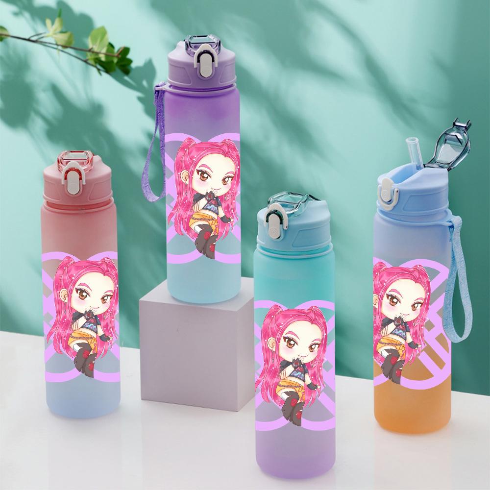 750Ml Water Bottle Cartoon K-Pop Demon Hunters Printed Large Capacity Drinking Cup Portable Outdoor Sports Water Cup Children Kid Gift