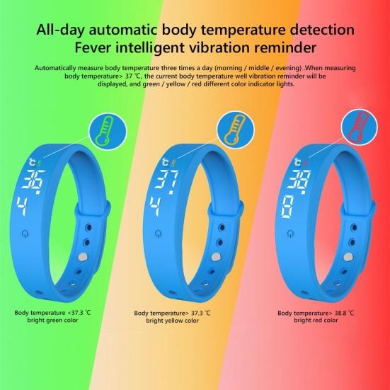 V9 Body Temperature Monitor Thermometer Vibration Alarm Wristband Smart Bracelet