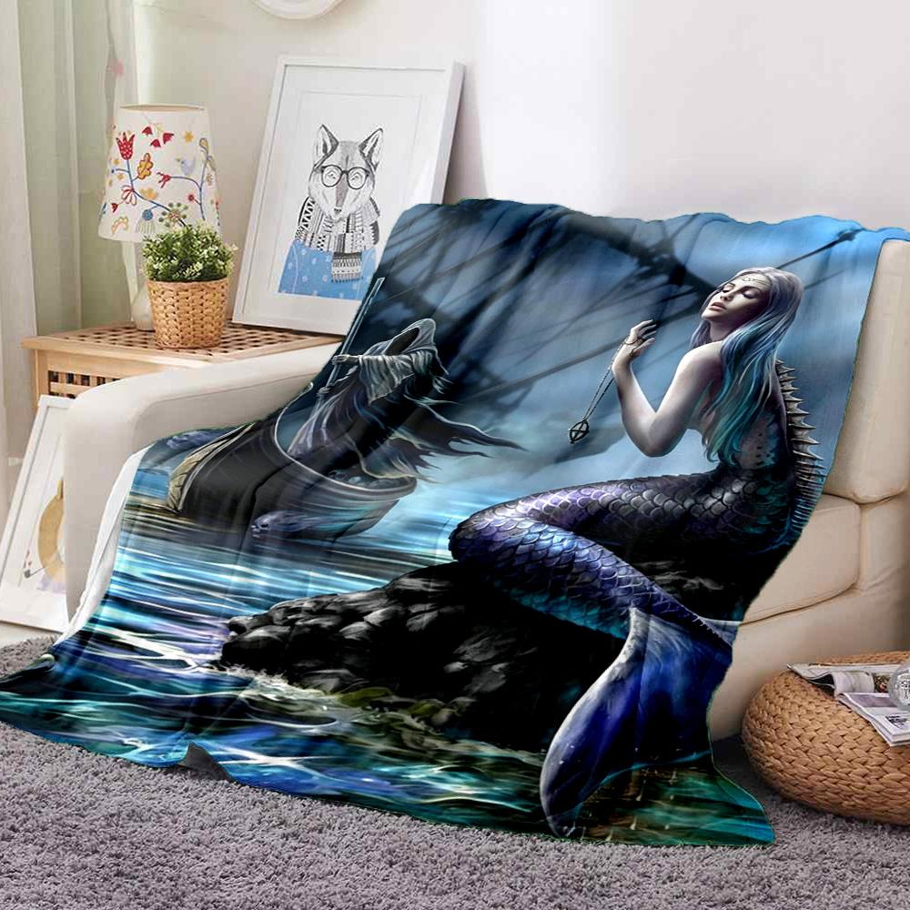Mermaid Ghost Flannel Blanket Throw Blanket Soft Warm Sofa Bed Camping Home Decor Unique Christmas Gift Cs92233
