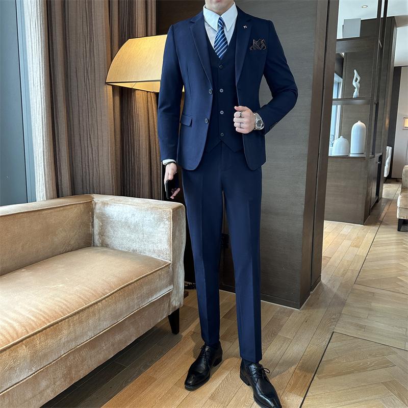 ( Jacket + Vest + Pants ) High-end Brand Boutique Fashion Solid Color Mens Casual Business Suit 3Piece Set Groom Wedding Dress