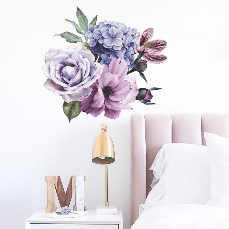 Adesivos de flores para sala de estar, fundo de parede, adesivos de decoração de parede para quarto, papel de parede autoadesivo