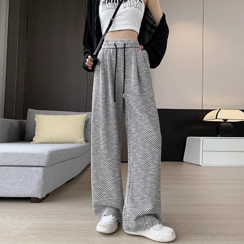 

Women s High-Waisted Striped Wide-Leg Pants - Spring/Autumn, 145-150 cm, Loose Fit M (96-110 lbs)