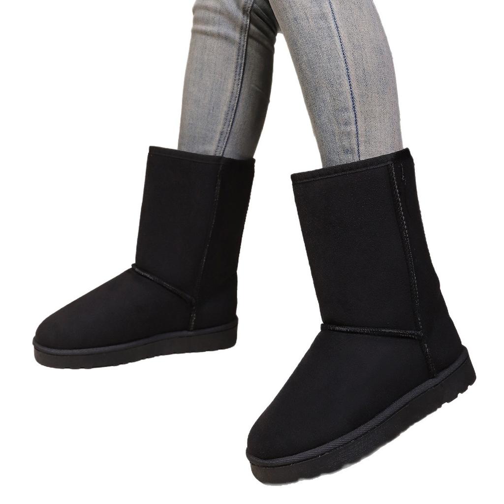 Bawełniane buty damskie w dużych rozmiarach 2025 zima nowe proste aksamitne damskie buty na grubej podeszwie wysokie bawełniane buty ocieplane śniegowce