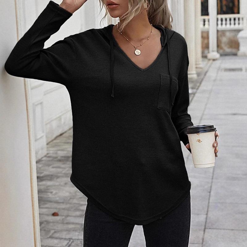 Women's Spring Fall Solid Color Hooded Sweatshirt Casual Stylish Pullover for Everyday Wear