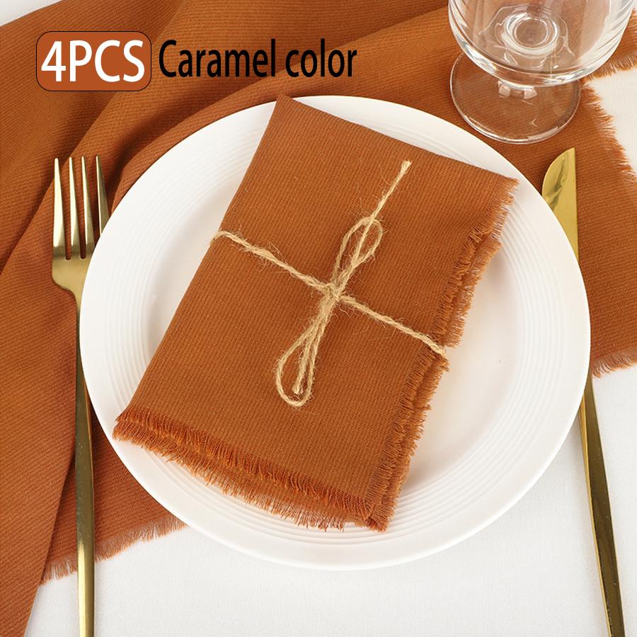 

4-pack of vintage frayed-edge napkins, 42cm x 42cm, available in multiple colors, simple table decorations, Western-style napkins and tablecloths. 4pcs коричневый