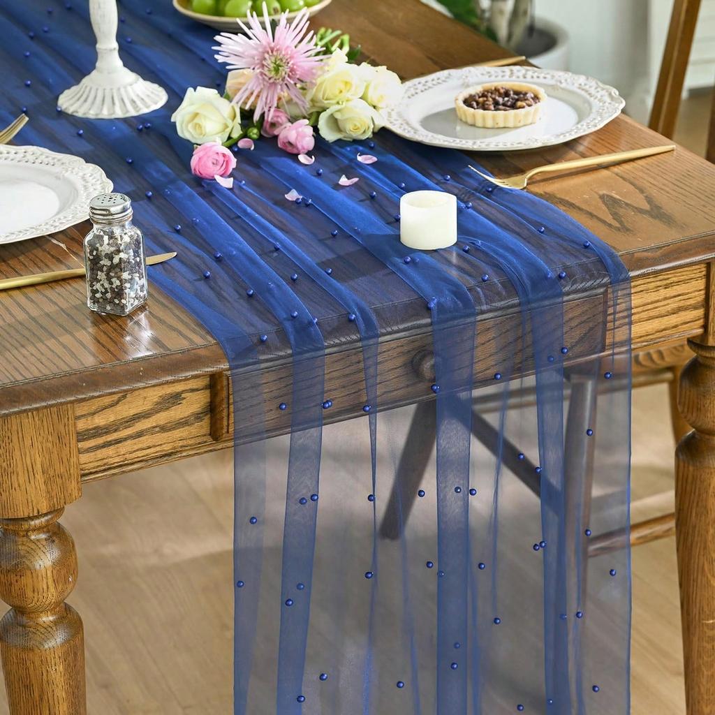 Luxurious Pearl Tulle Table Runner, 120 Inches Seasonal Tulle Table Decoration Suitable For Holidays Weddings  Birthdays  Family Gatherings.