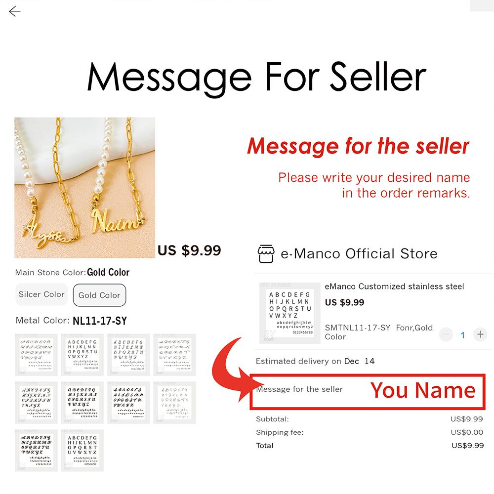 EManco Stainless Steel Paperclip Chain Custom Personalized Name Letter Pendant Fashion Faux Pearl Necklace Dropshipping