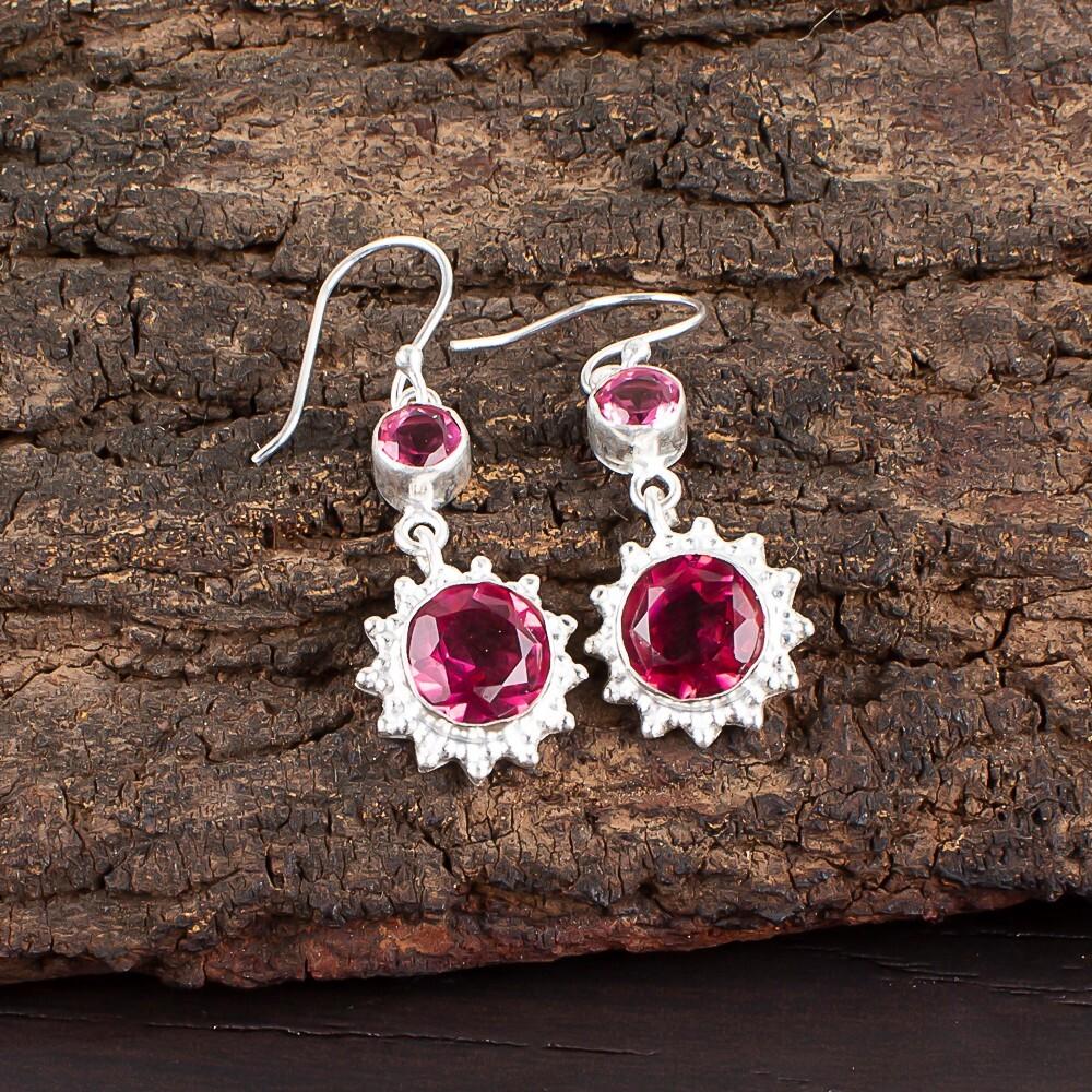 

Драгоценный камень Розовый Турмалин Ювелирные изделия из стерлингового серебра 925 пробы Серьги-капли 1,80 EE-13-13