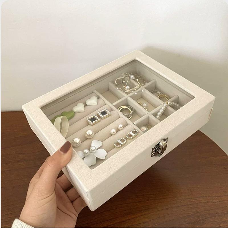 2025 Window Jewelry Box Transparent Velvet Ring Necklace Earrings Storage Box Jewelry Anti-oxidation Jewelry Storage Box