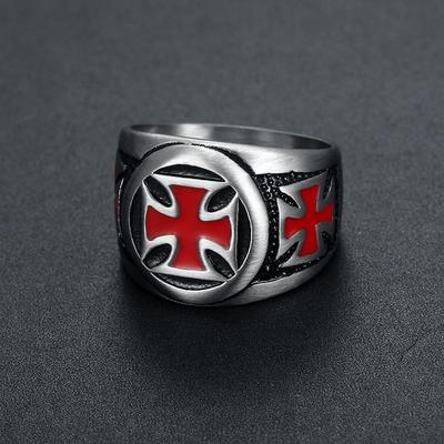 Men's Rings Black Red Color Stainless Steel Red Armor Shield Knight Templar Crusader Cross Ring Punk Jewelry