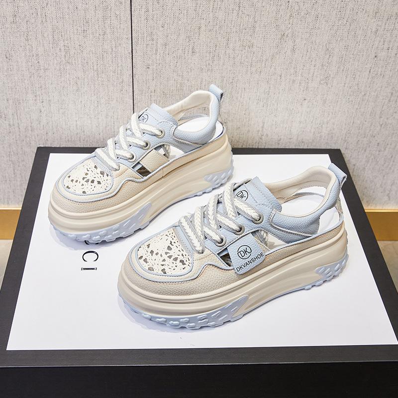 Thick-soled bag head sandals, new retro hollow breathable dad shoes in summer 2025, versatile and heightening small size women's shoes