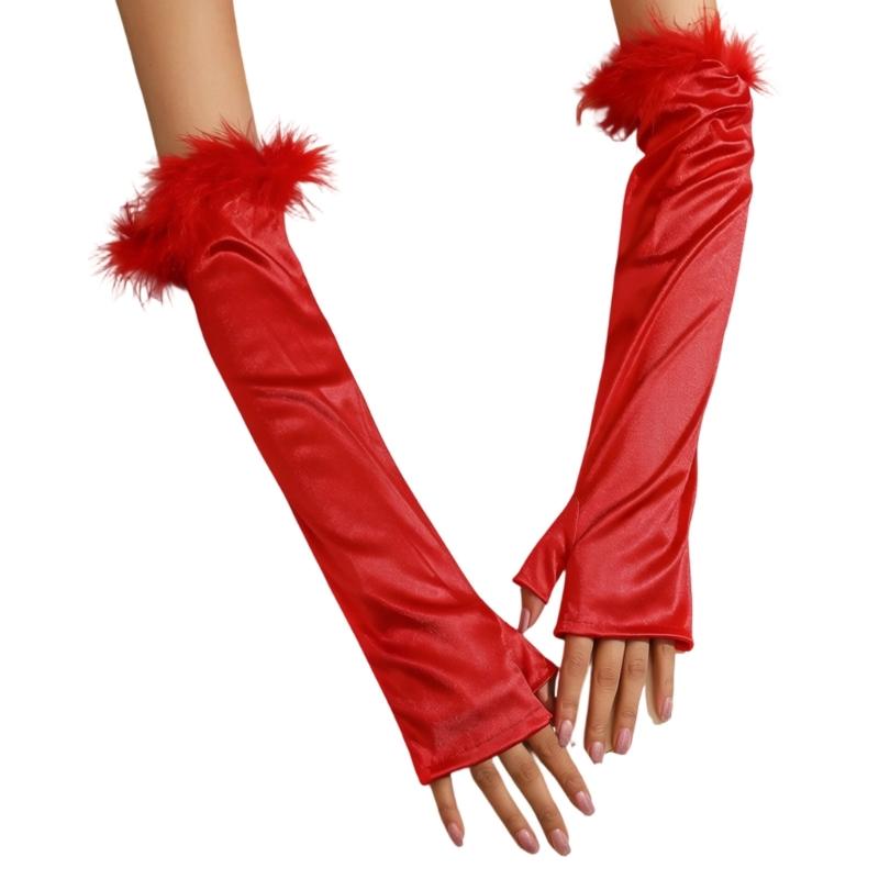 Wedding Gloves Proms White Gloves Feather Long Gloves for Operas Women Lady Proms Costume Accessories