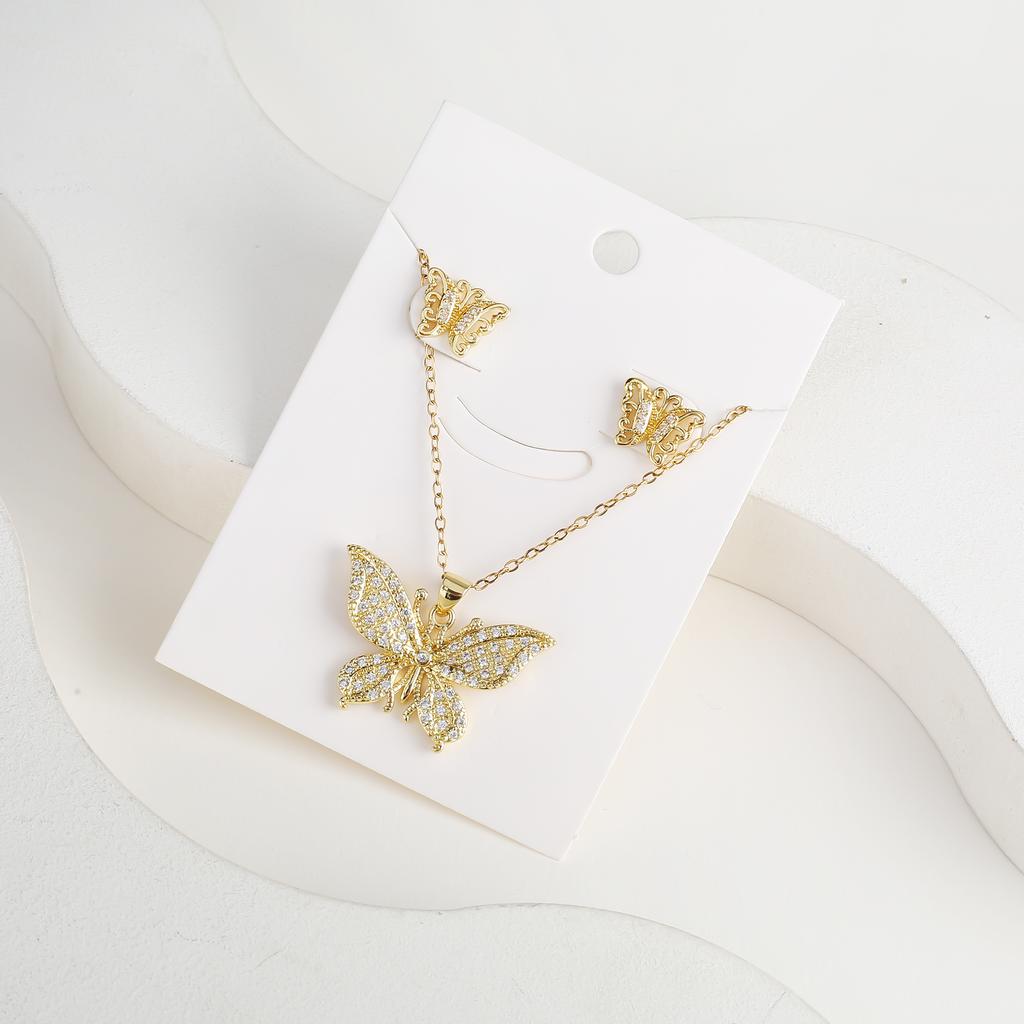 6 Styles New Fashion Zirconia Butterfly Insect Jewelry Set Necklace Earrings Temperament Women Girls Party Jewelry Birthday Gift