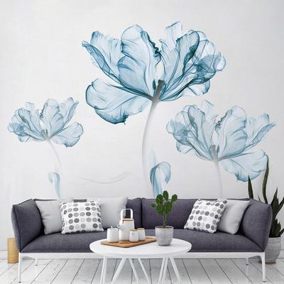 Creative Nordic Blue Floral Wall Sticker Self-Adhesive Removable for Sofa Bedroom Background Home Decor