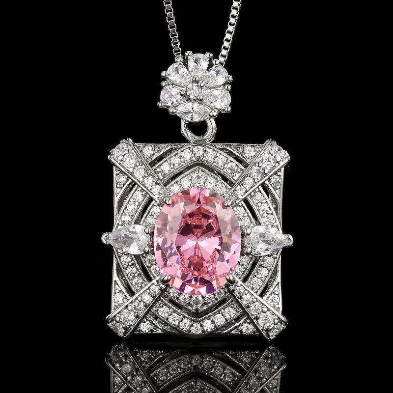 Halskette Ring Ohrringe Set Schmuckschatz Eingelegt mit rosa Zirkoniumblüten High-End Damen