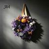 Elegant Mystery Style Garland Halloween Wreaths for Front Door, Skull Pumpkin Wreath with Berries, Black Spooky Bat Cabin Party Props Roses,