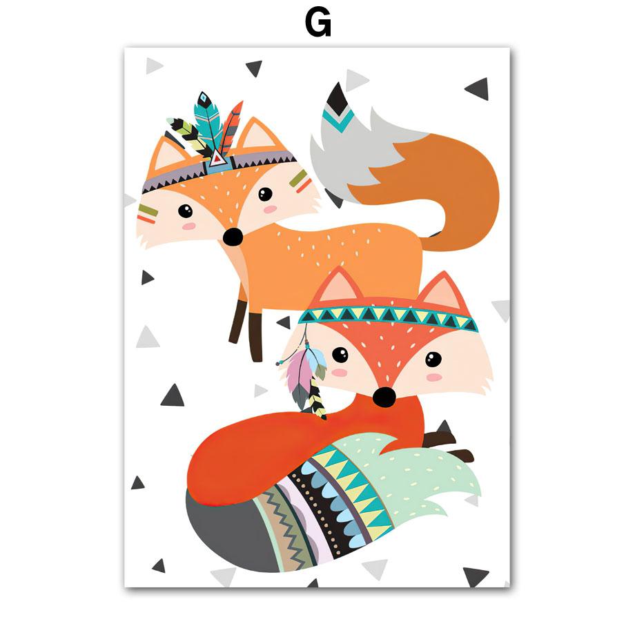 kawaii Bear Deer Owl Fox Monkey Feather Nursery Animal Posters And Prints Wall Art Canvas Painting Pictures Baby Kids Room Decor