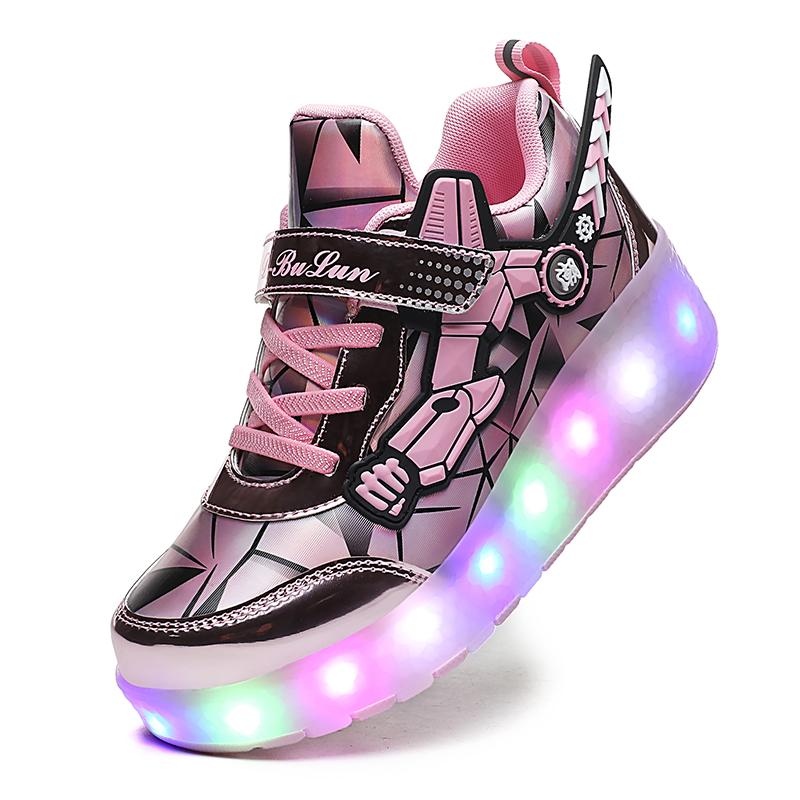 Pantofi sport cu lumină LED USB pentru copii Copii Patine cu rotile Roți Pantofi pantofi sport strălucitori