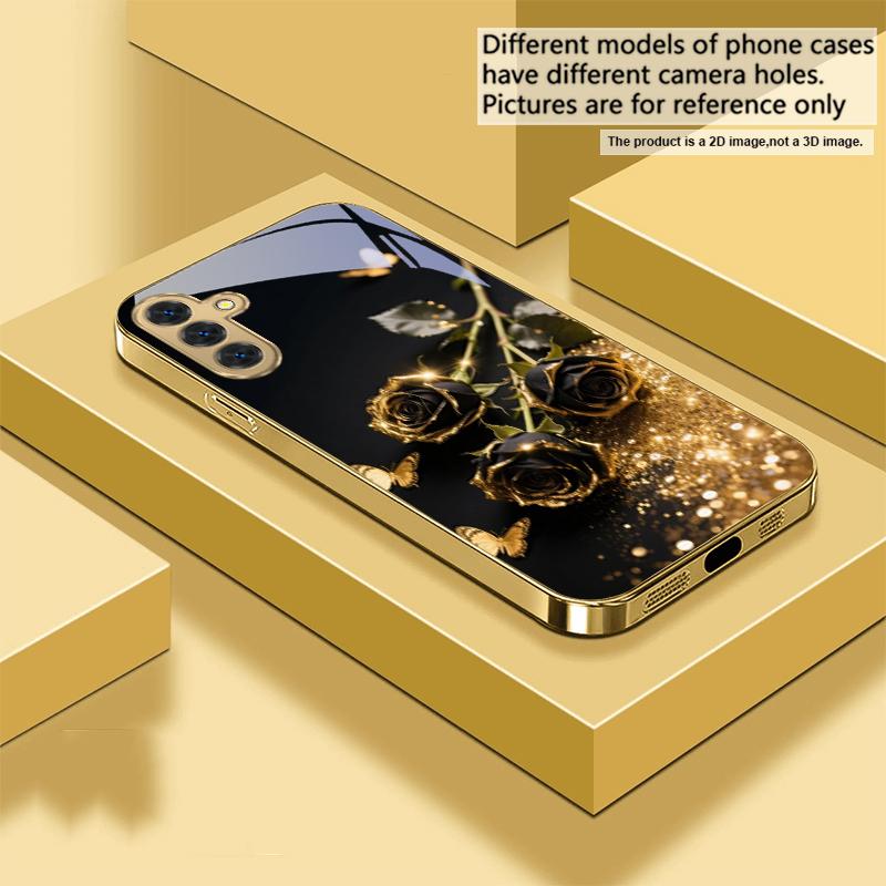 

Black and golden roses For Samsung Galaxy S26 S20 FE S21 S22 S23 Plus S24 Ultra 25Ultra S21+ S9 S22 S8 Golden glass phone case Galaxy S9+