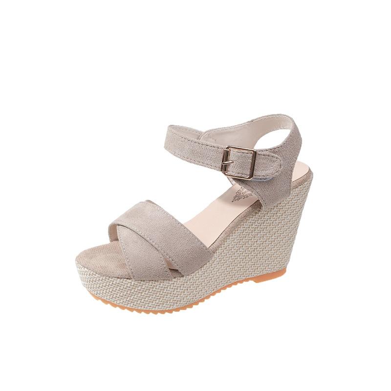 High-heeled Wedge-heeled Fashion Cross-strap One-word Thick-soled Waterproof Table Versatile Women's Sandals