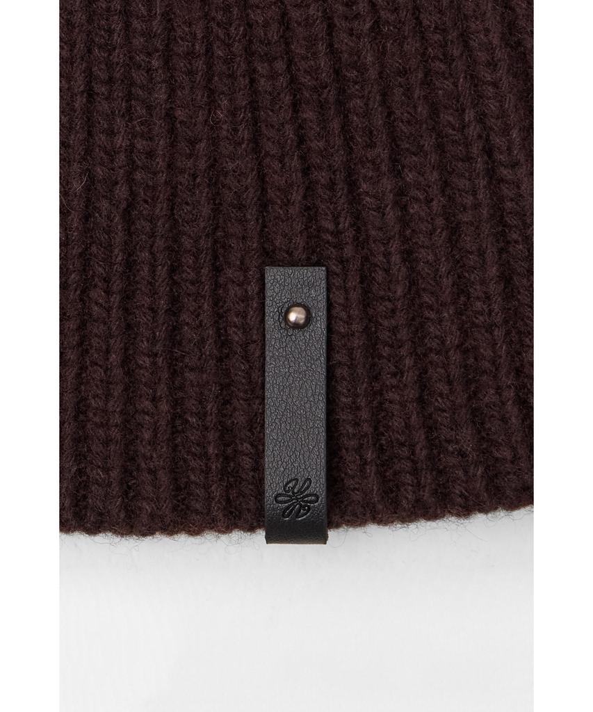 YOUTH Leather Trim Knit Beanie - Brown