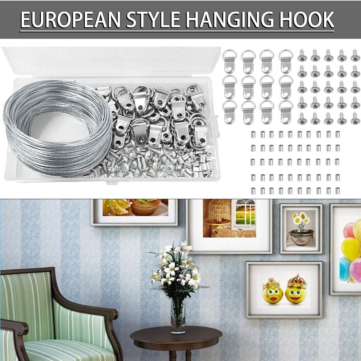 

PDTO 262pcs Picture Hangers Hooks with 30M Wire Hanging Kit Stainless Steel D-Rings