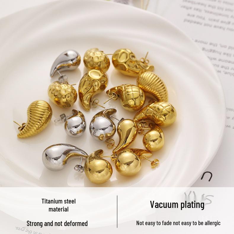 European and American INS Style Stainless Steel Water Drop Gold Ear Studs