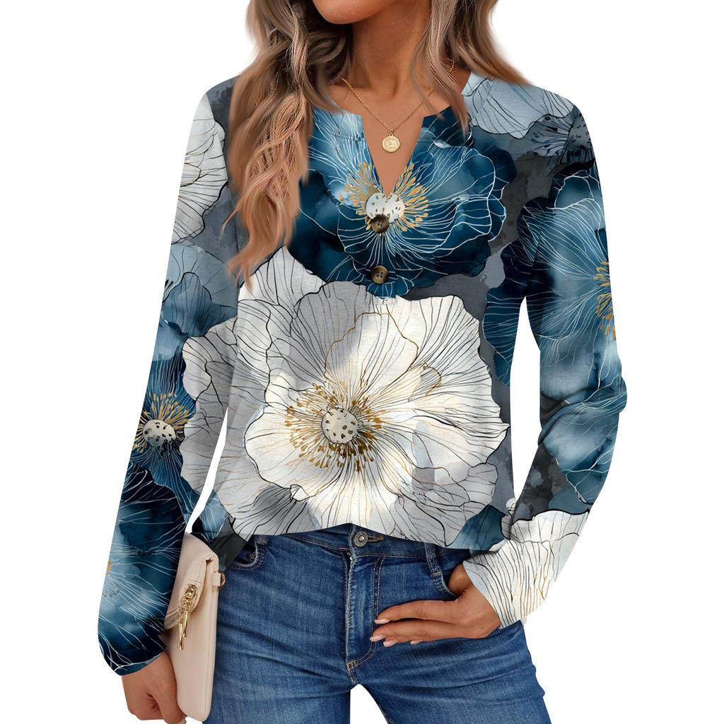 Women's Floral Print Long Sleeve  Shirt Elegant Casual Tops Trendy Shirt Tops