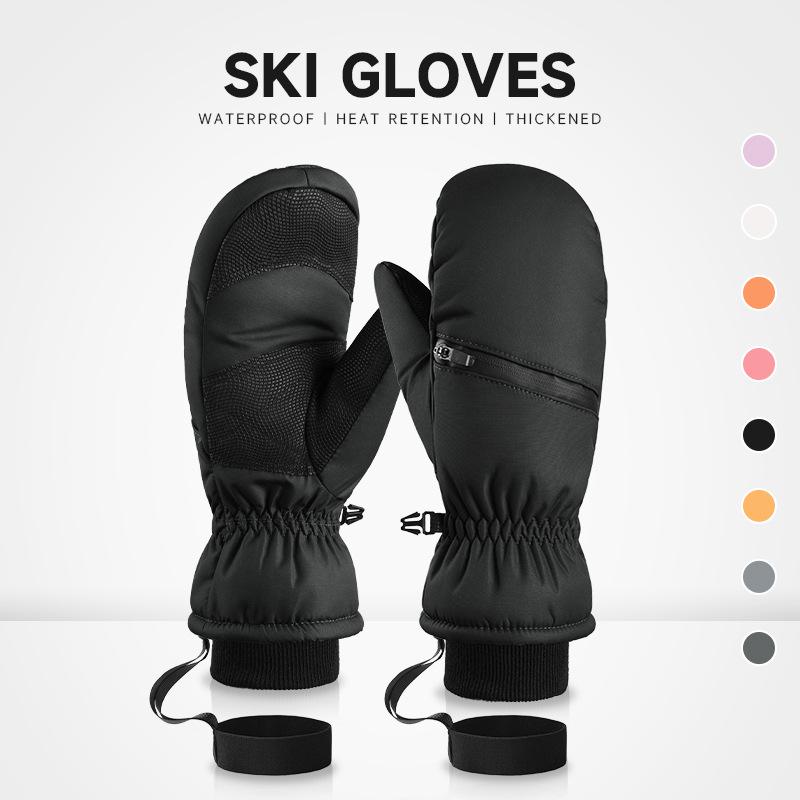 Ski gloves men s and women s winter cold-proof cycling snow three-proof fabric thickened warm outdoor sports gloves XS（143g） чёрный