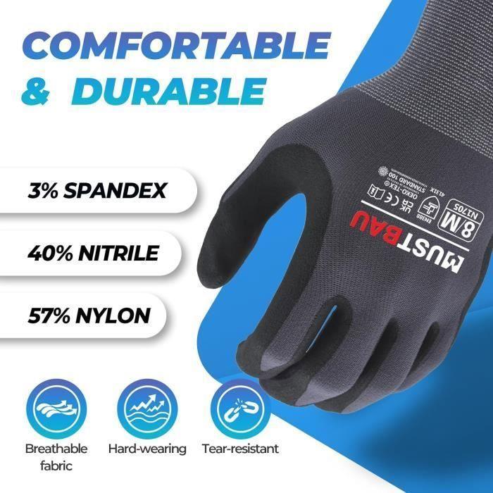 Gants De Travail - Mustbau - N1705 - Écran Tactile - Résistants À l'Abrasion - Taille M