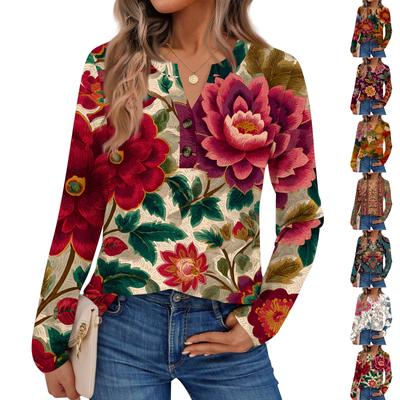 Women's Print Long Sleeve Shirts Elegant Casual Tops Trendy Shirts Tops